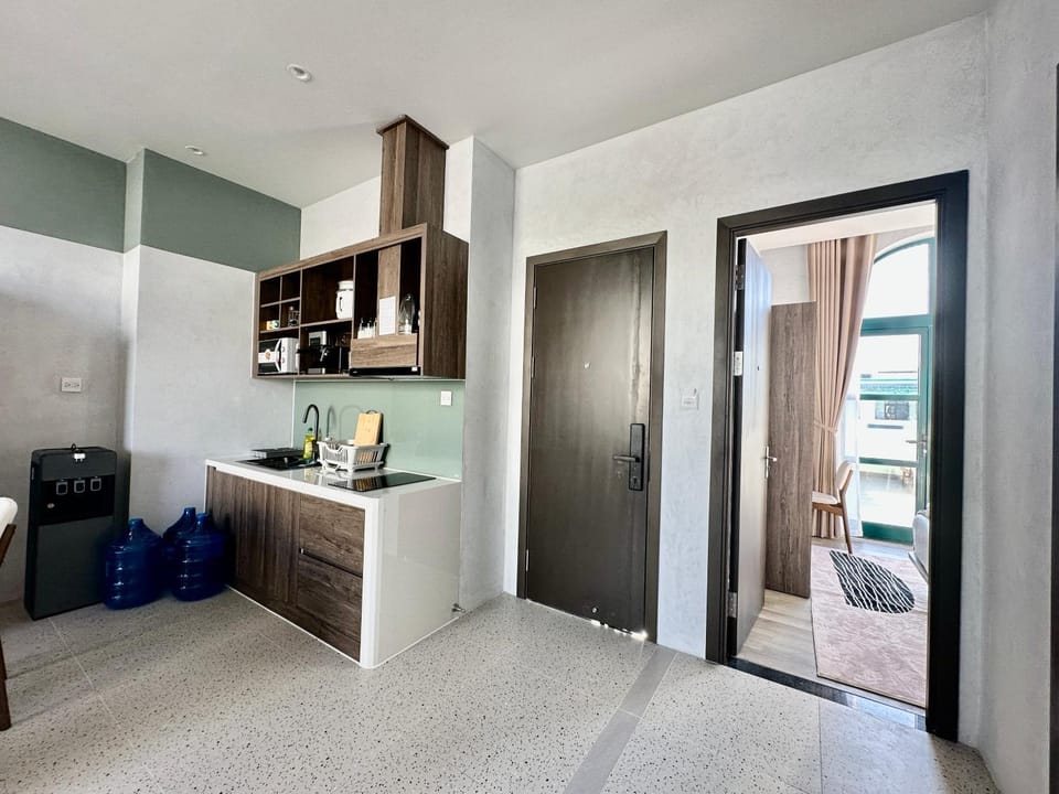 Kitchen or kitchenette, stove