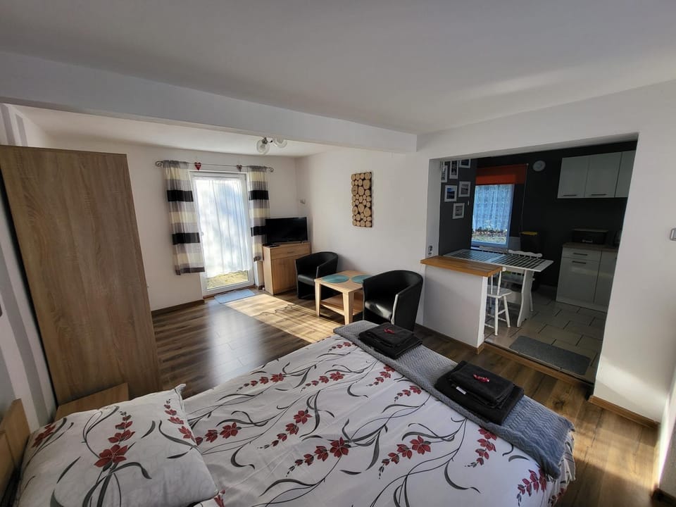 TV and multimedia, Kitchen or kitchenette, Living room, Photo of the whole room, Seating area, Dining area, Bedroom
