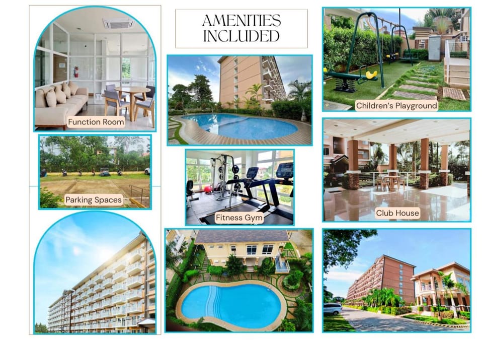 Property building, Communal lounge/ TV room, Day, Evening entertainment, Text overlay, Pool view, Swimming pool