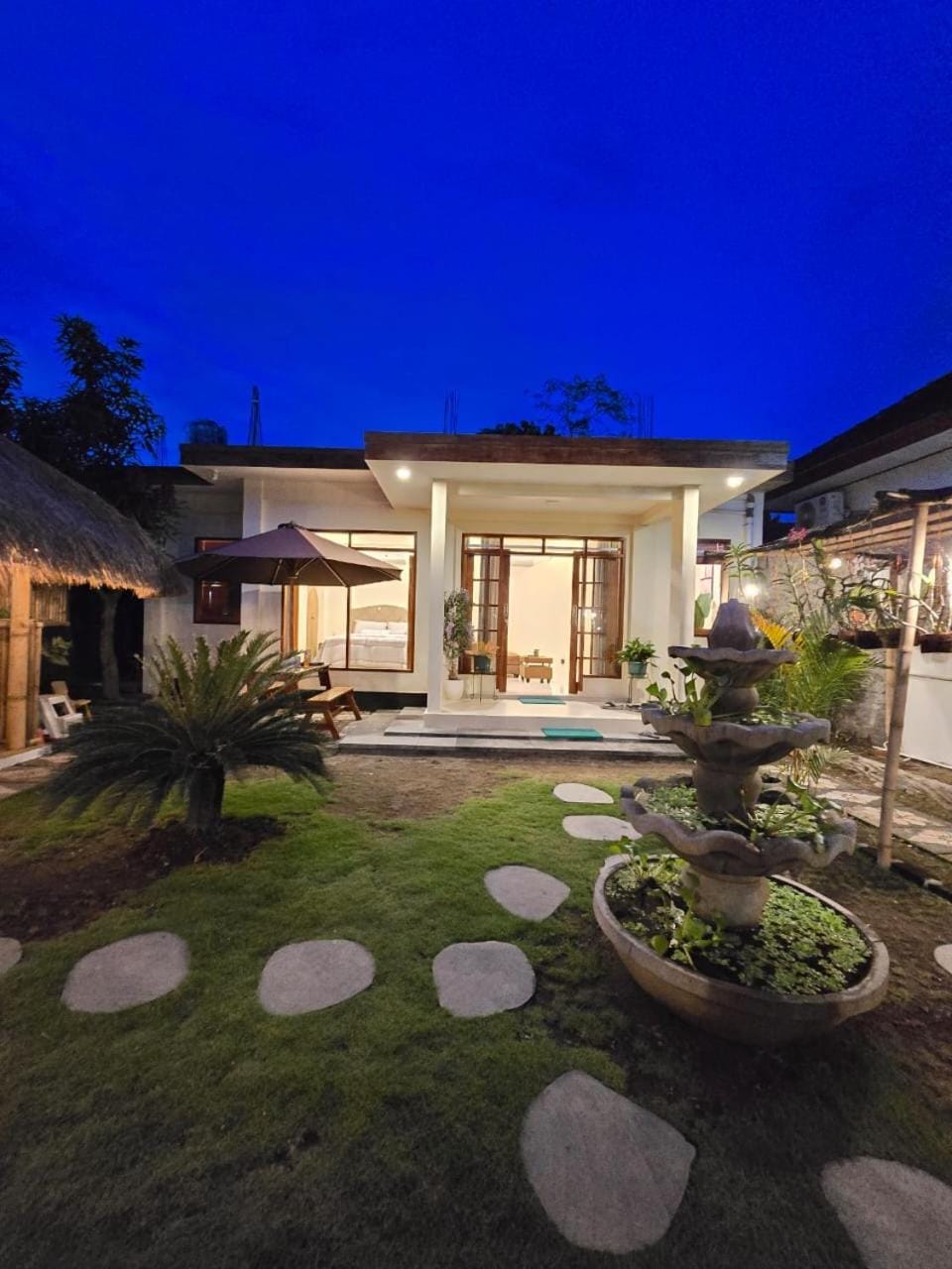 Property building, Patio, Night, Garden, Garden view
