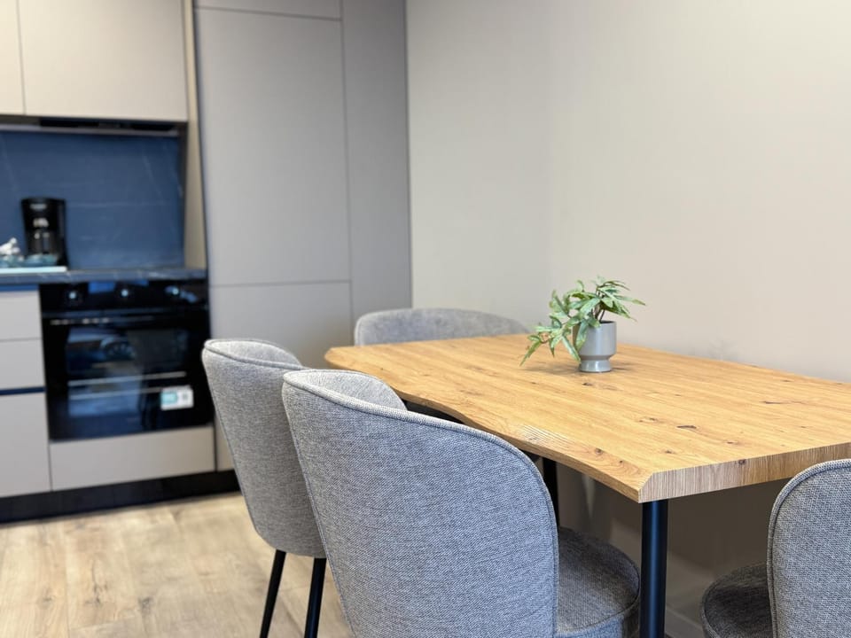 Kitchen or kitchenette, Living room, Seating area, Dining area, oven