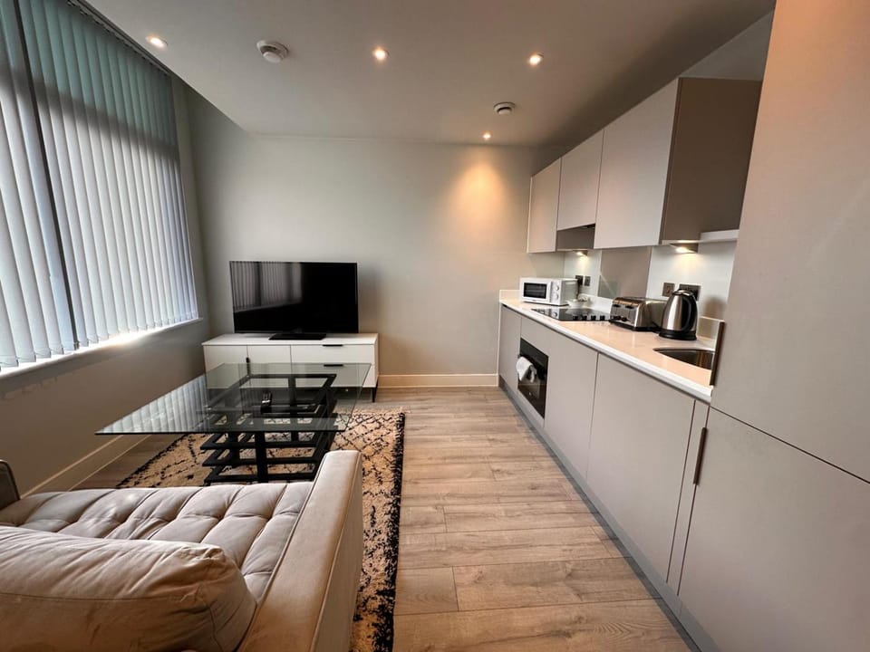 TV and multimedia, Kitchen or kitchenette, Living room, Seating area, oven, stove, toaster