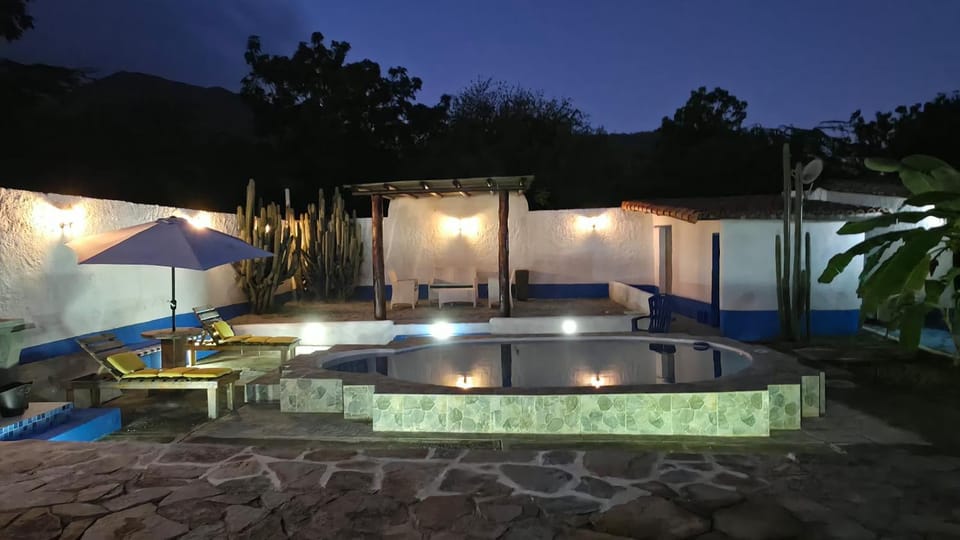 Night, Pool view, Swimming pool, sunbed