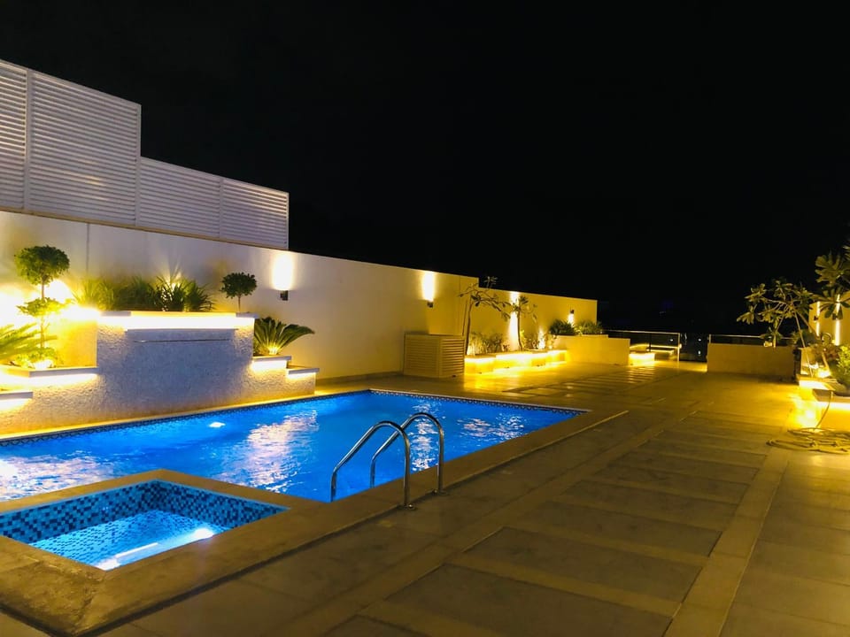 Night, Pool view, Swimming pool