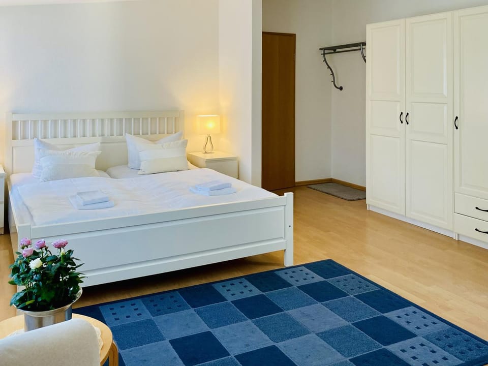 Bed, wardrobe