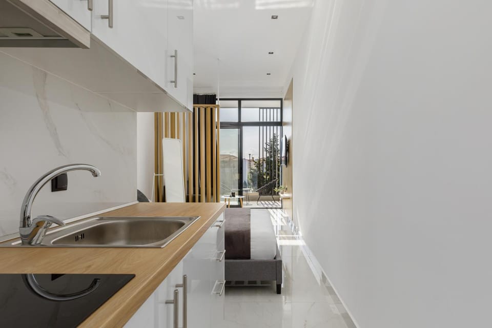 Kitchen or kitchenette, stove