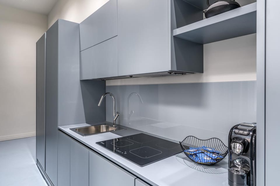 Kitchen or kitchenette, stove