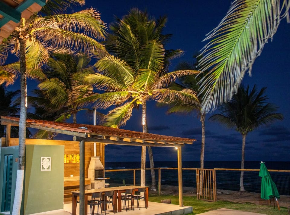 Patio, Night, Natural landscape, Sea view