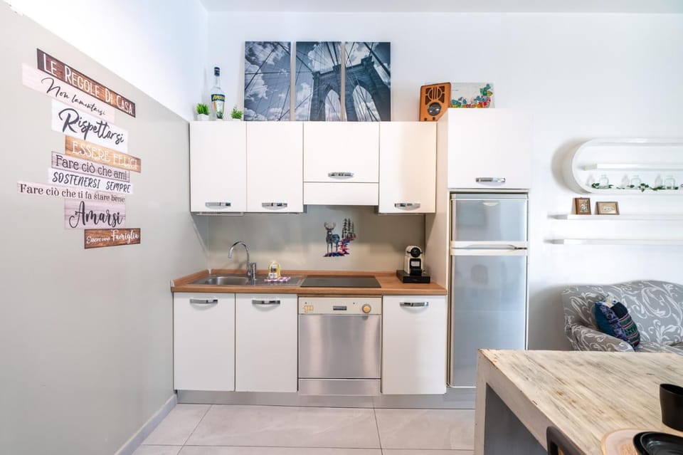 Kitchen or kitchenette, dishwasher, oven, stove