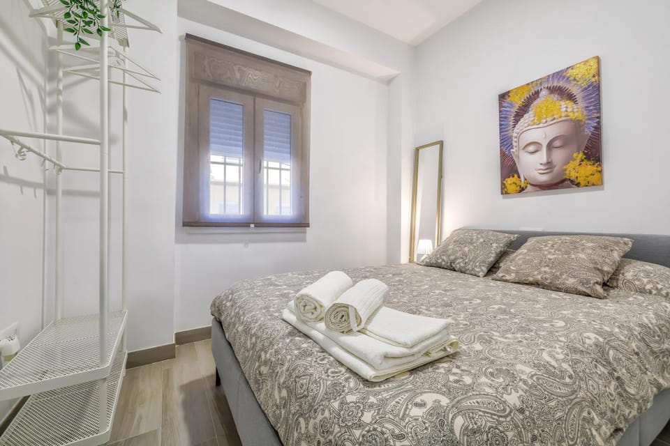 Bed, Bedroom, heating, towels, wardrobe, air conditioner