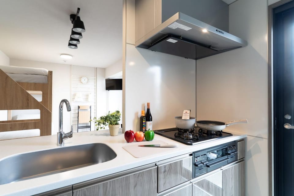 Kitchen or kitchenette, stove