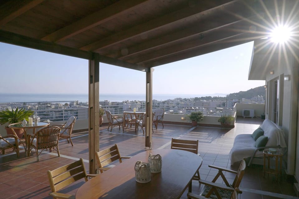 Patio, Day, Natural landscape, View (from property/room), Balcony/Terrace, Living room, Seating area, Dining area, Mountain view, Sea view