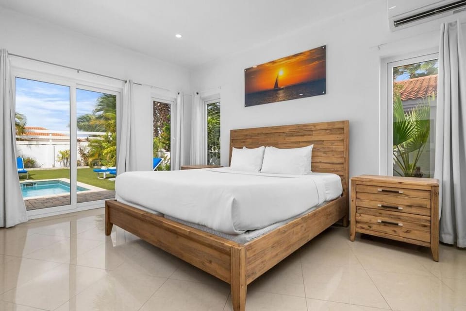 Bed, Bedroom, Pool view