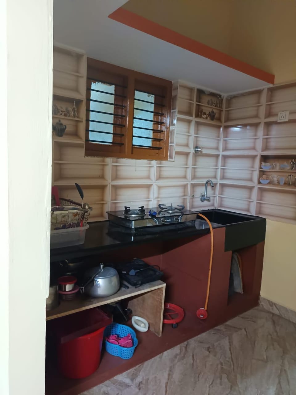 Kitchen or kitchenette, stove
