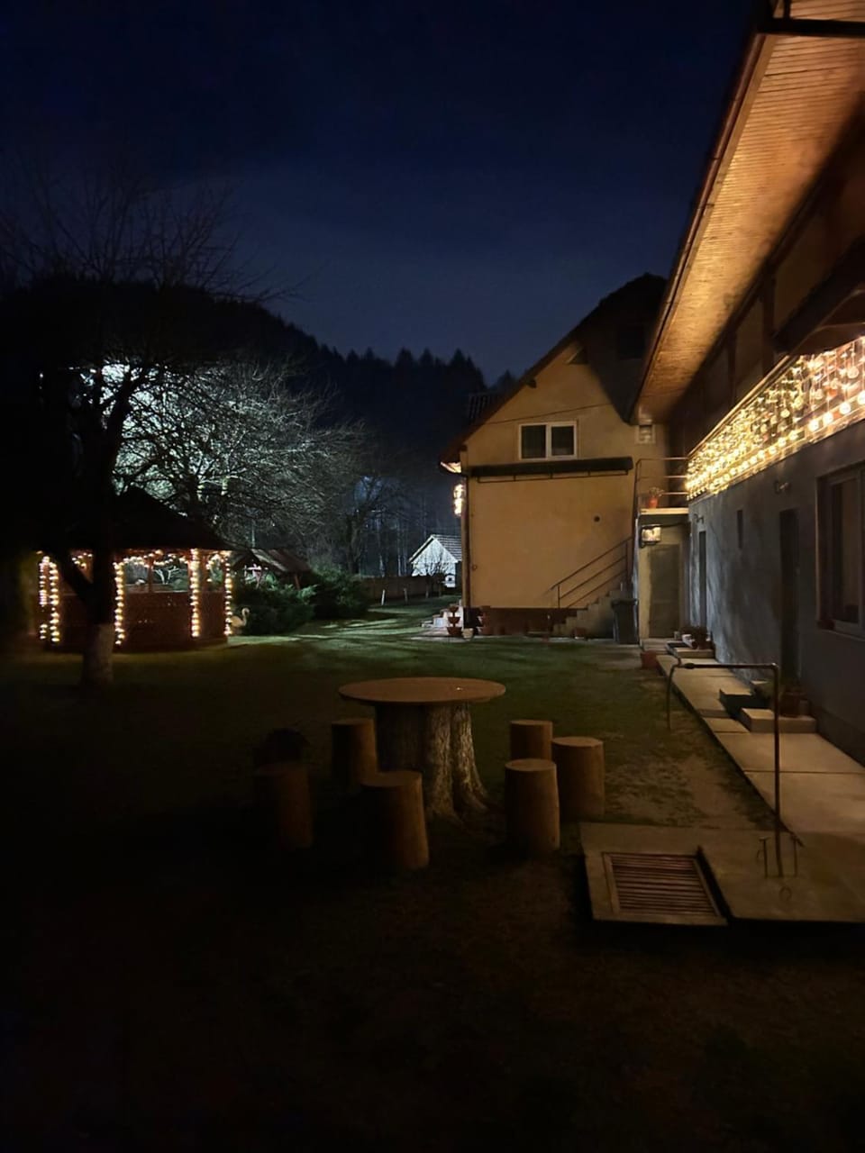 Property building, Night, Garden, Garden view