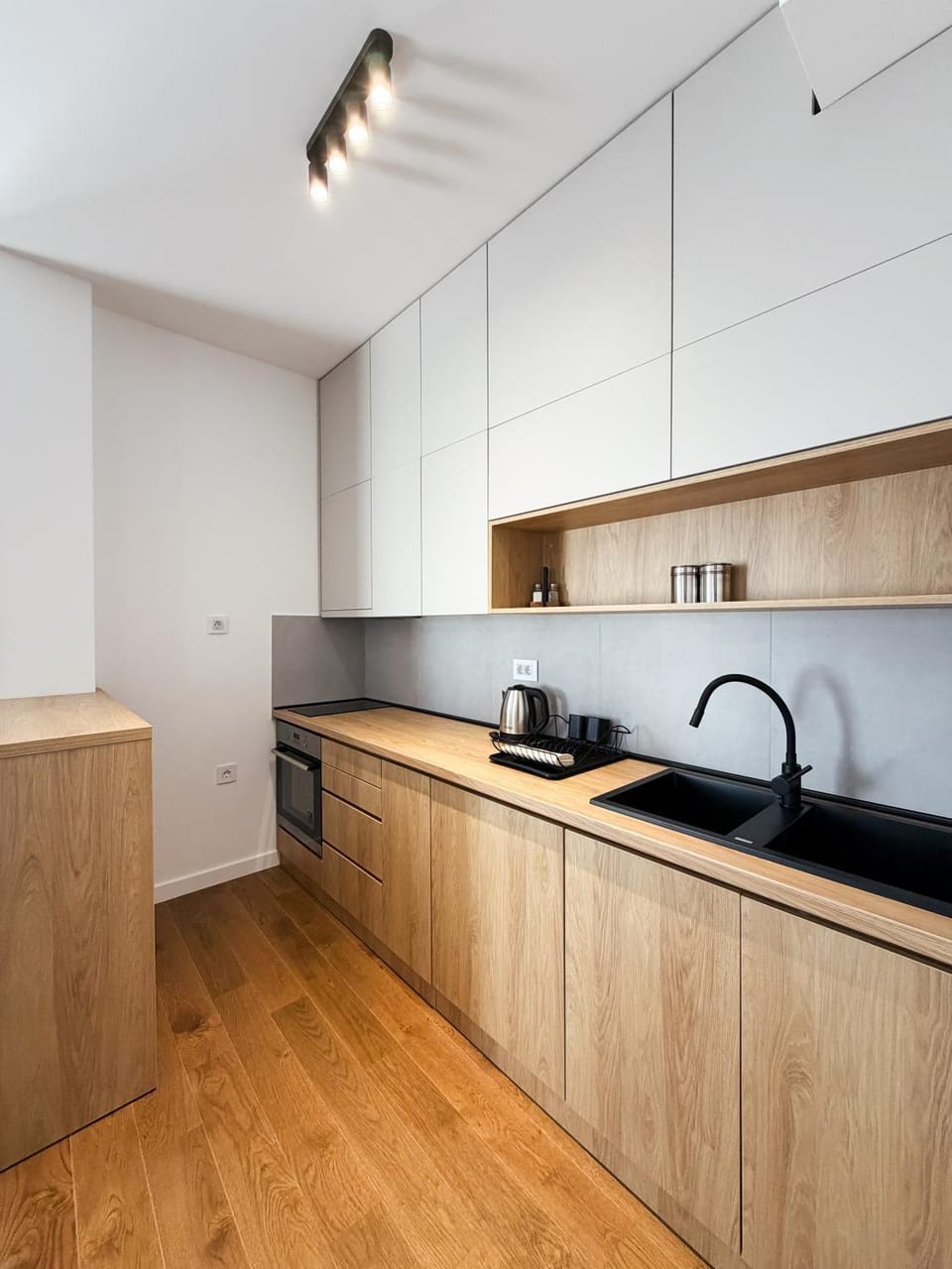 Kitchen or kitchenette, stove