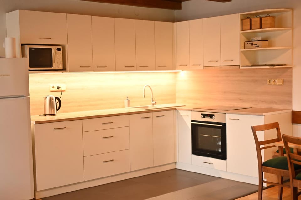 Coffee/tea facilities, Kitchen or kitchenette, oven, stove
