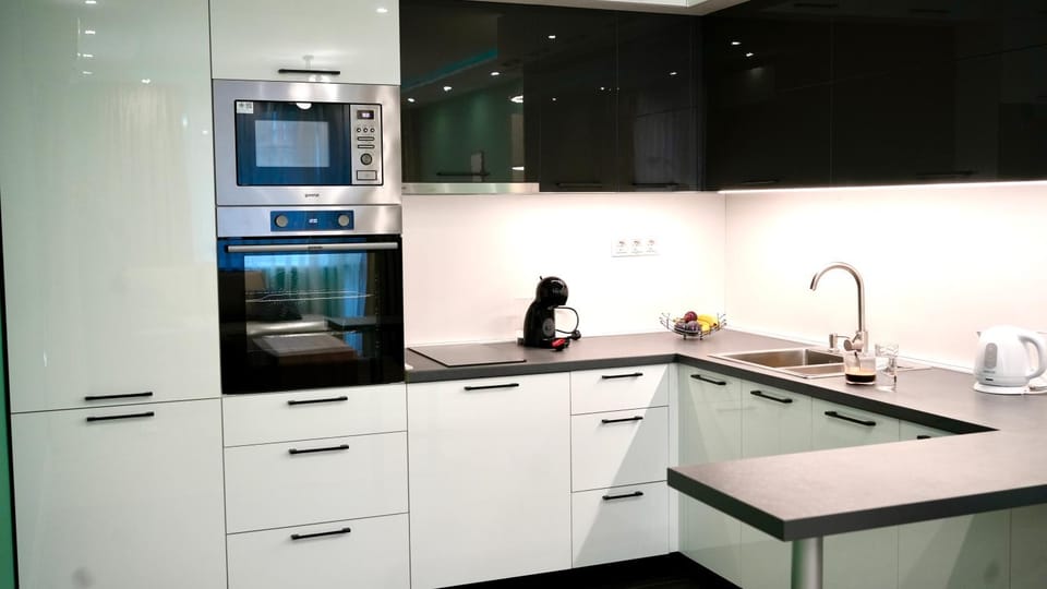 Kitchen or kitchenette, dishwasher, oven, stove