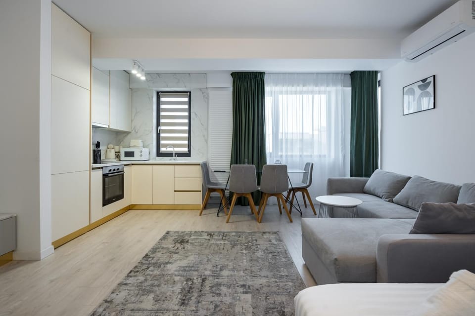 Kitchen or kitchenette, Living room, Seating area, Dining area, oven, stove, air conditioner
