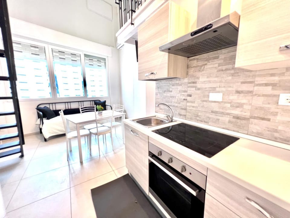 Kitchen or kitchenette, stove