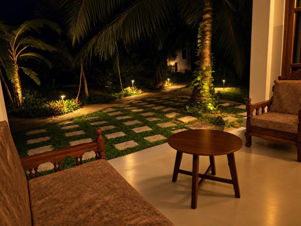 Patio, Night, Seating area, Garden view