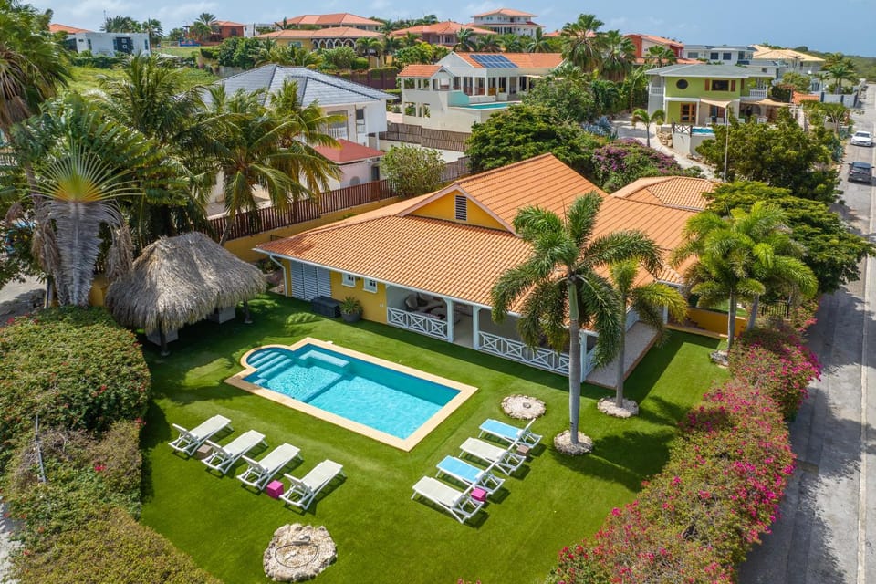 Property building, Day, Natural landscape, Bird's eye view, Garden, Garden view, Pool view, Swimming pool, sunbed