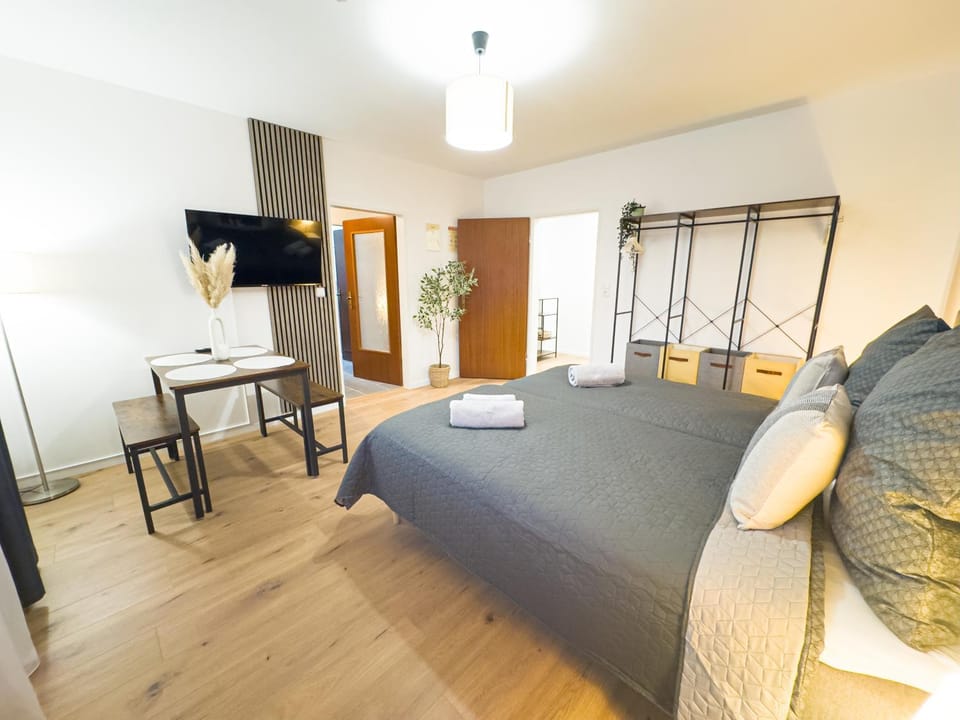 Bed, TV and multimedia, Living room, Photo of the whole room, Seating area, Bedroom