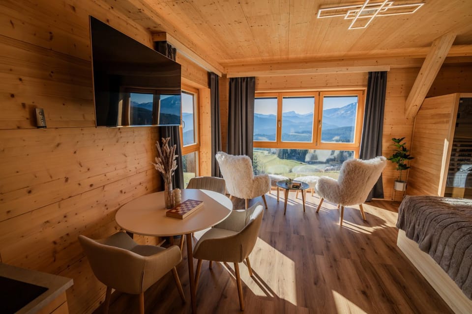 Natural landscape, Living room, Seating area, Dining area, Mountain view