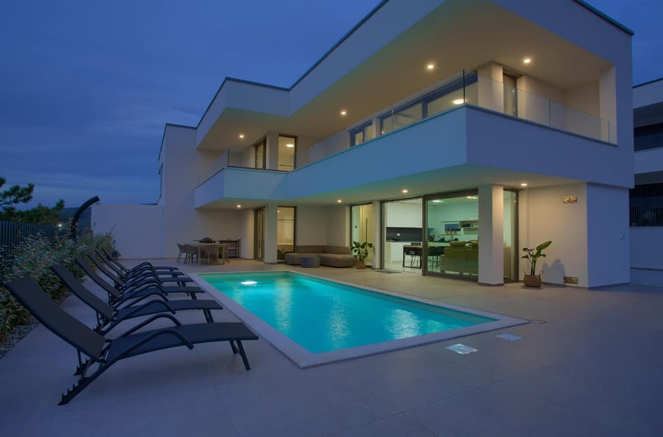Property building, Night, Swimming pool