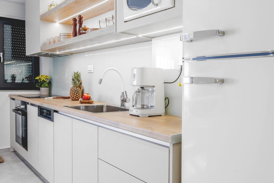 Kitchen or kitchenette, stove