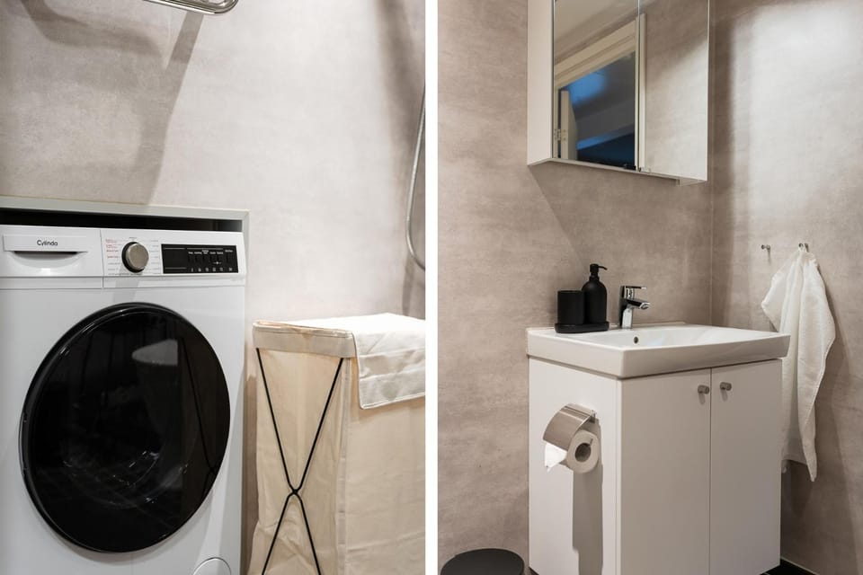Bathroom, washing machine, dryer