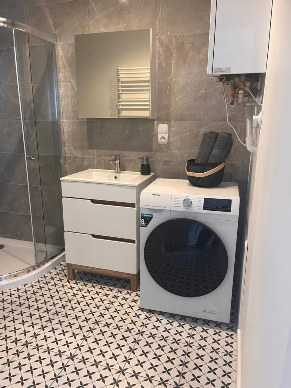 Bathroom, washing machine, dryer