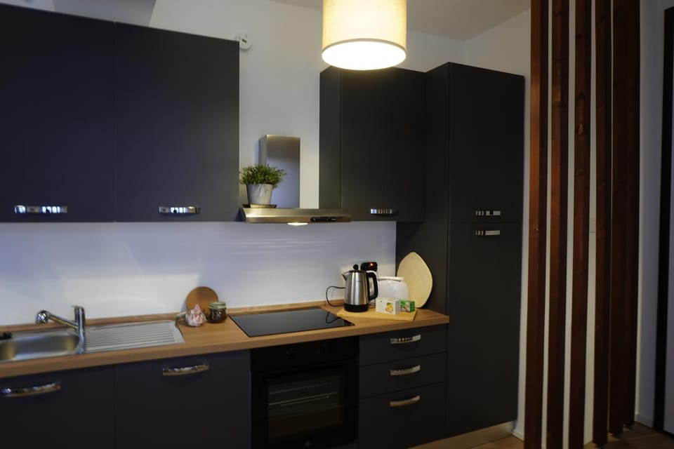 Kitchen or kitchenette, stove