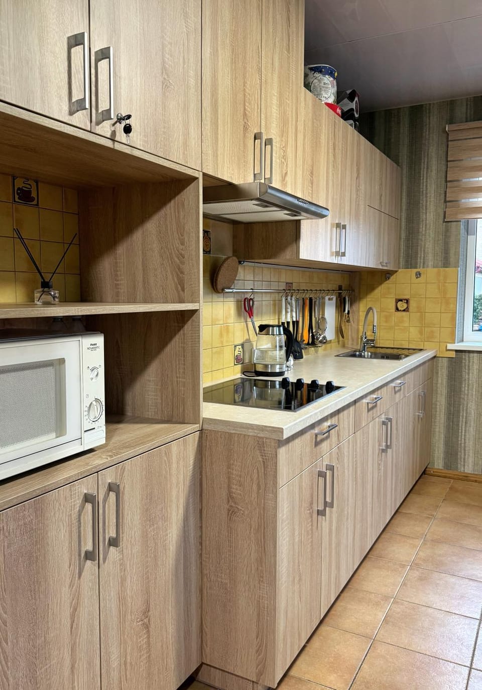 Kitchen or kitchenette, stove