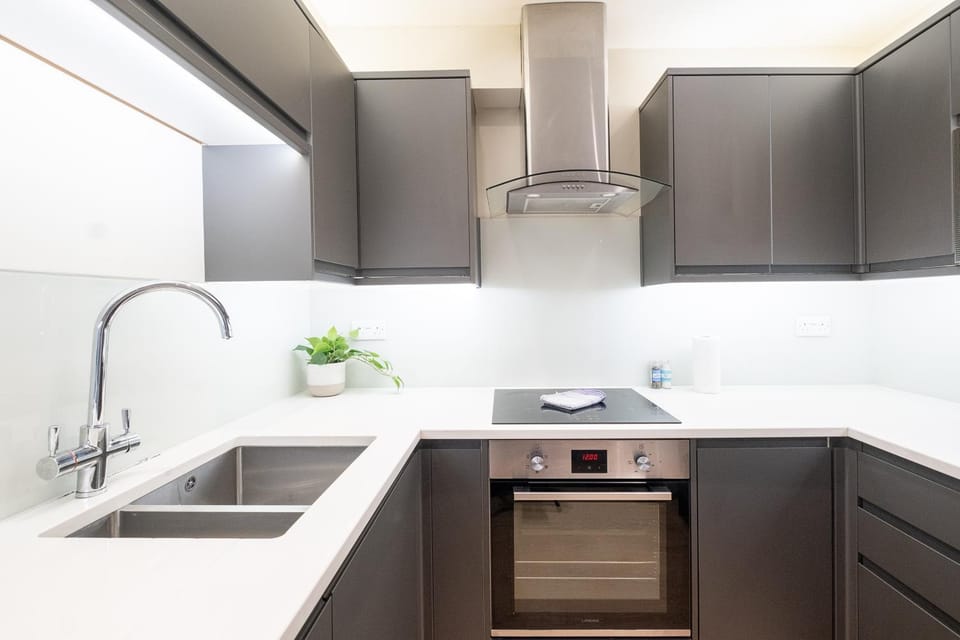 Kitchen or kitchenette, stove