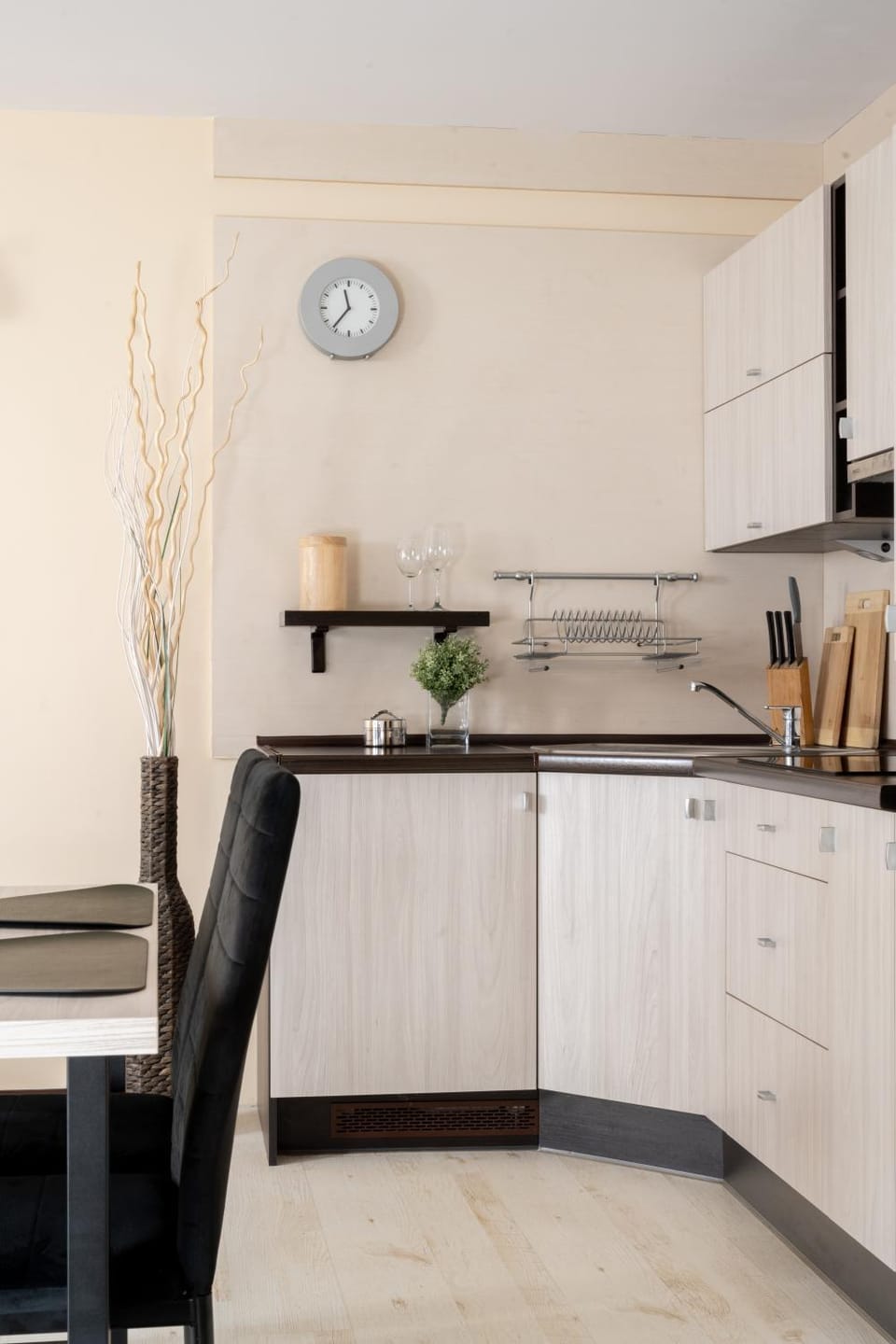 Kitchen or kitchenette, stove