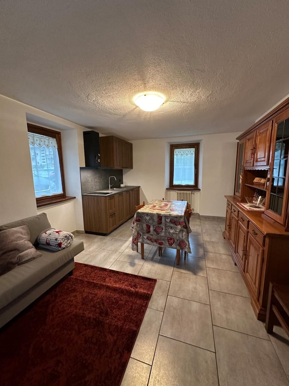 Kitchen or kitchenette, Living room, Dining area, stove