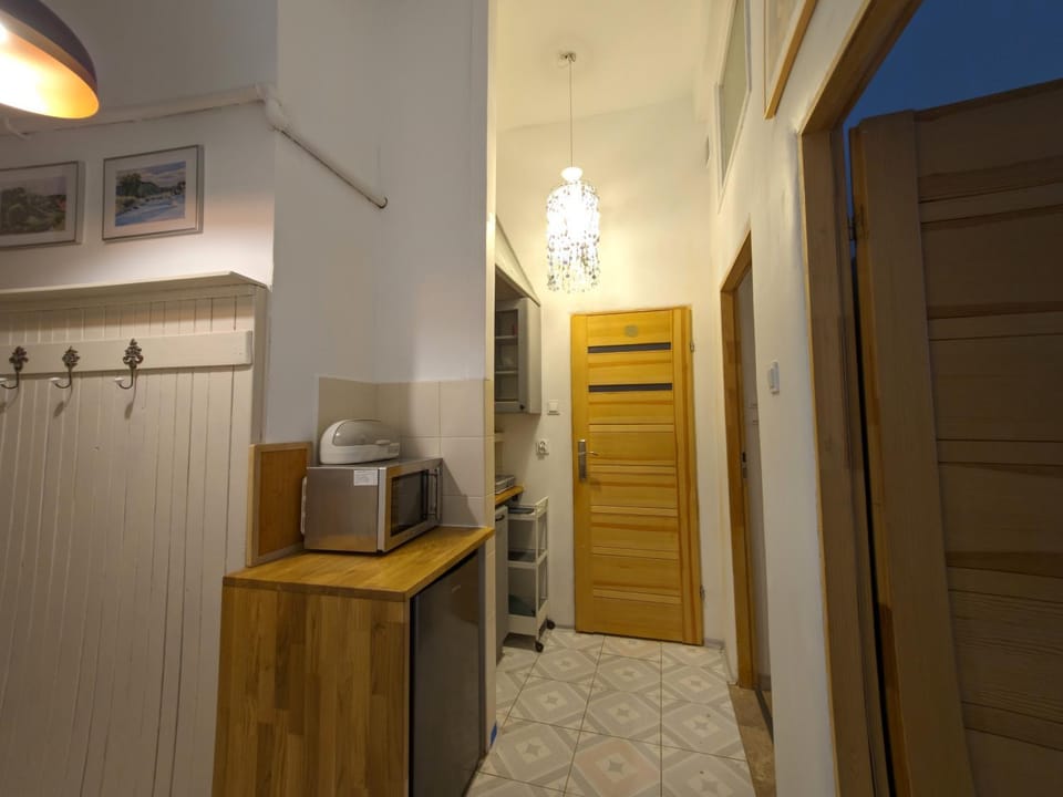 Kitchen or kitchenette, microwave