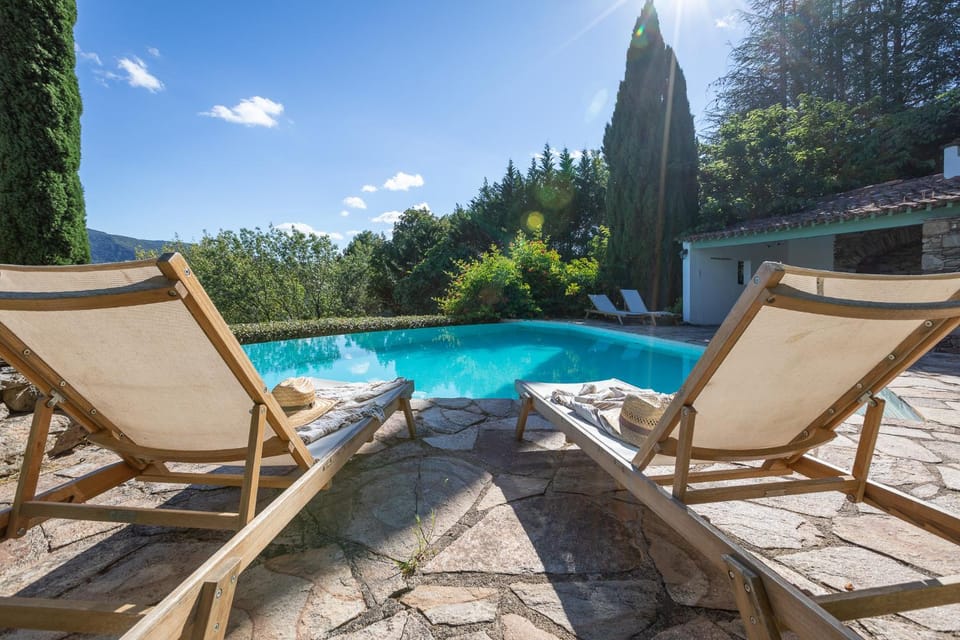 Patio, Spring, Day, Natural landscape, Garden, Pool view, Swimming pool, Swimming pool, sunbed