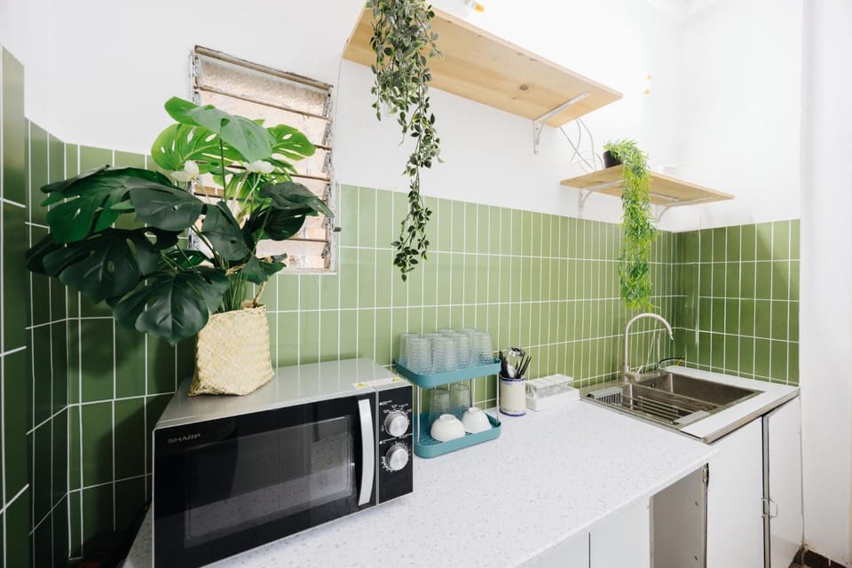 Kitchen or kitchenette, stove