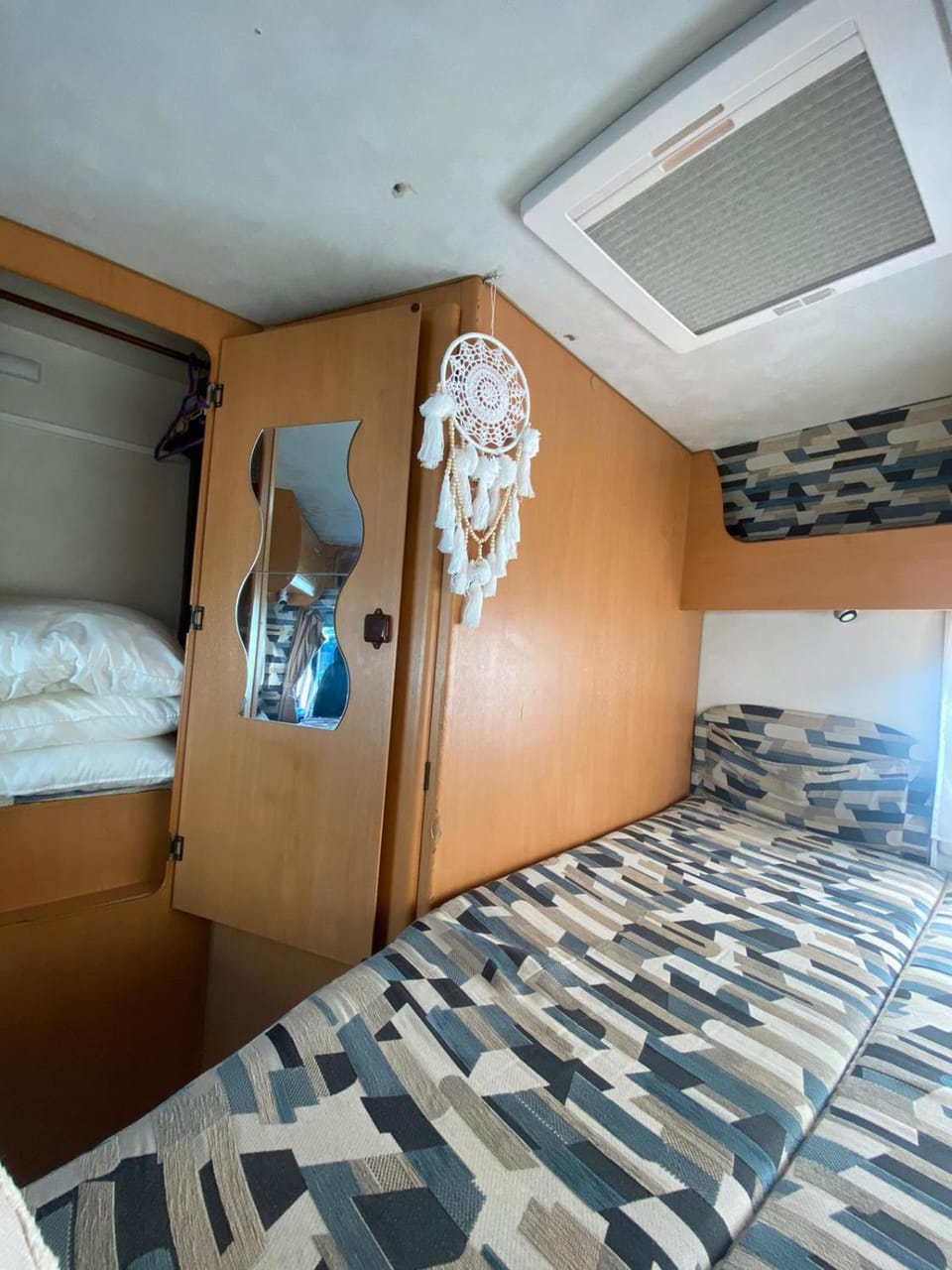 Bed, wardrobe