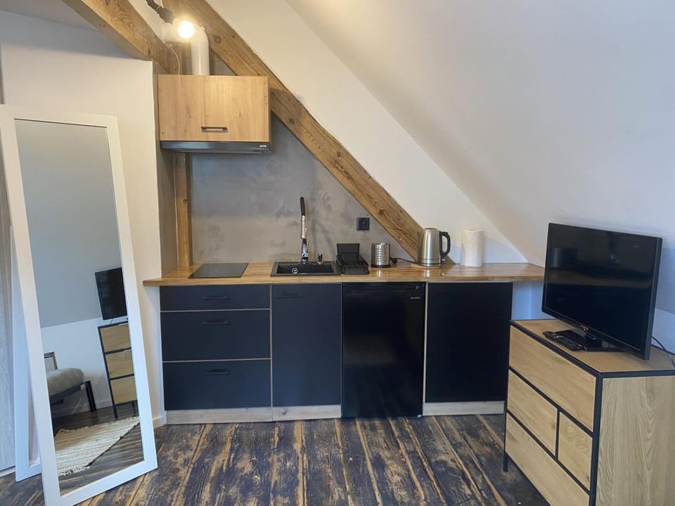 Kitchen or kitchenette, stove