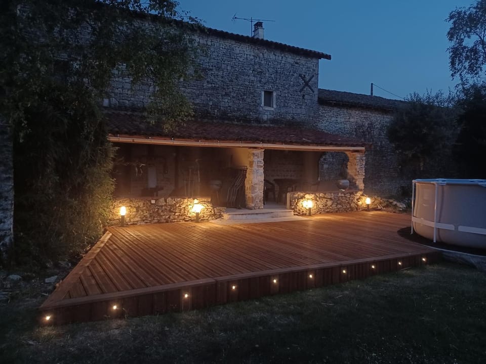 Property building, Patio, Night, Garden, Balcony/Terrace, Garden view, Swimming pool