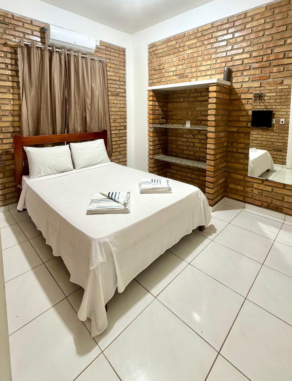 Bed, Photo of the whole room, Bedroom, towels, air conditioner