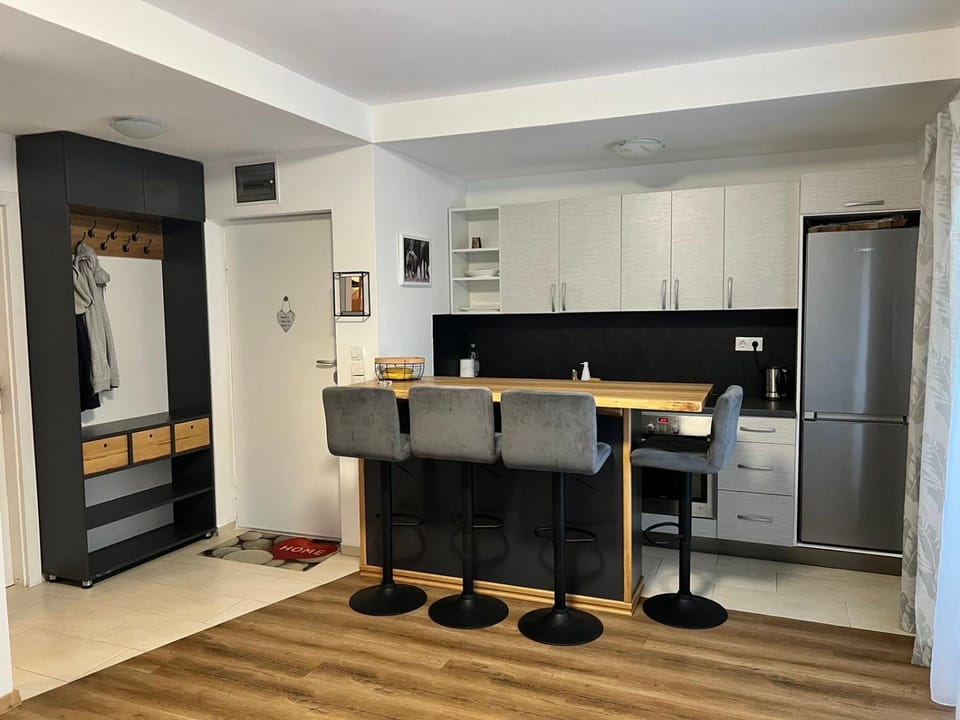 Kitchen or kitchenette, stove