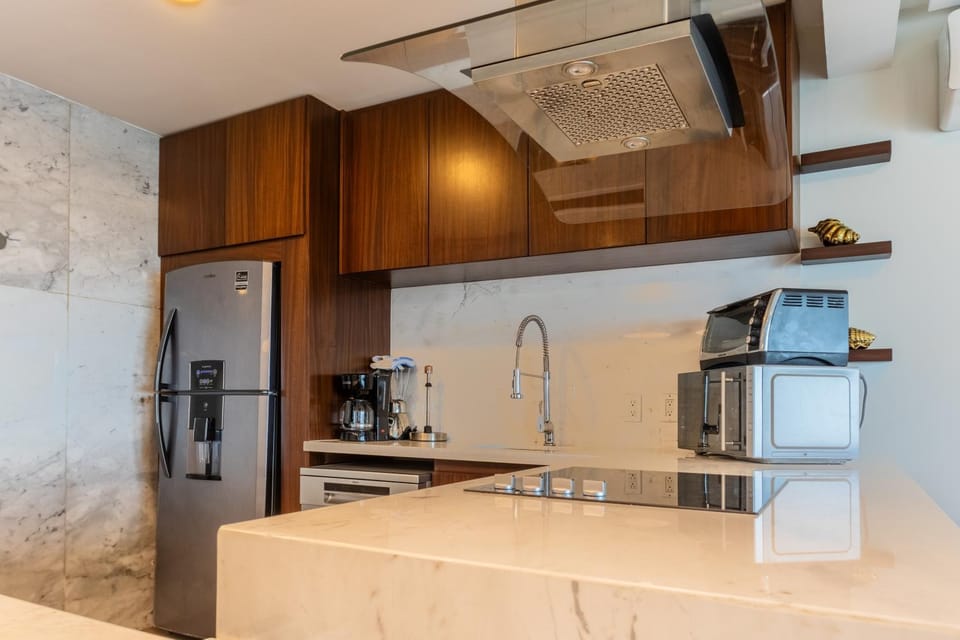 Kitchen or kitchenette, stove, toaster