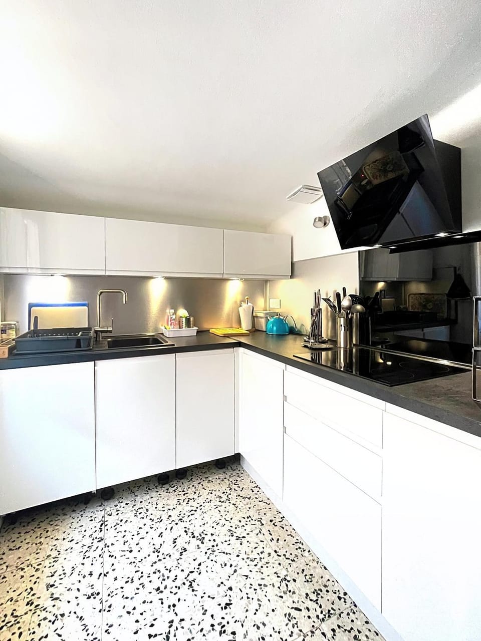 Kitchen or kitchenette, stove