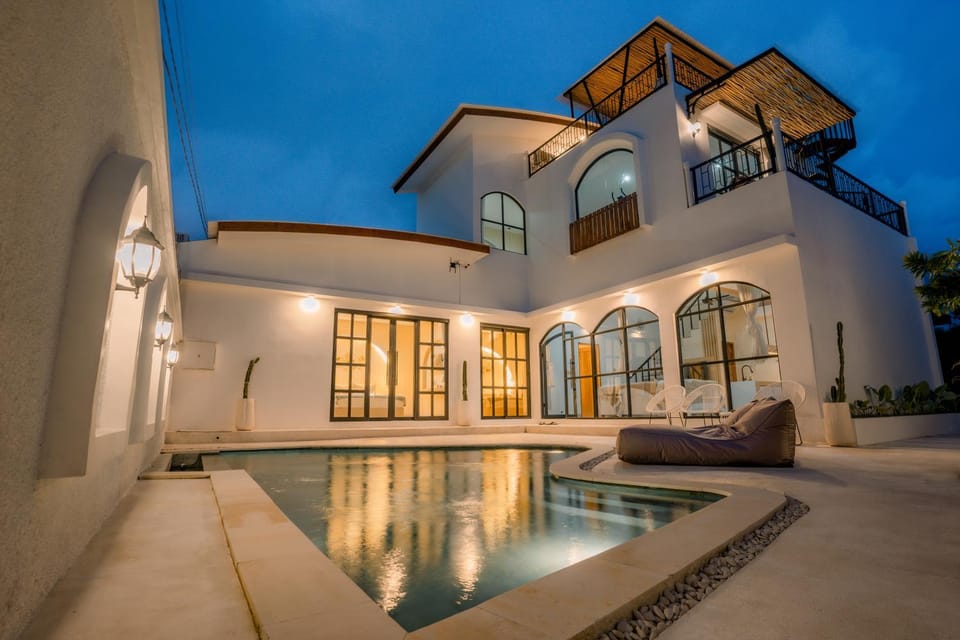Property building, Night, Pool view, Swimming pool