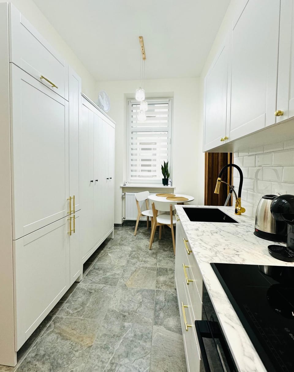 Kitchen or kitchenette, stove