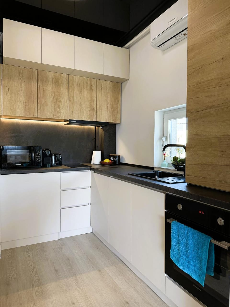 Kitchen or kitchenette, stove
